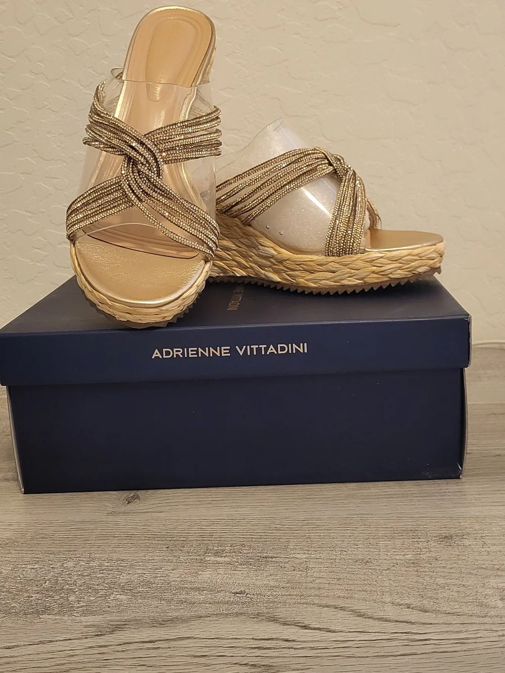 Adrienne Vittadini Metallic Gold Braided Wedge Sandals